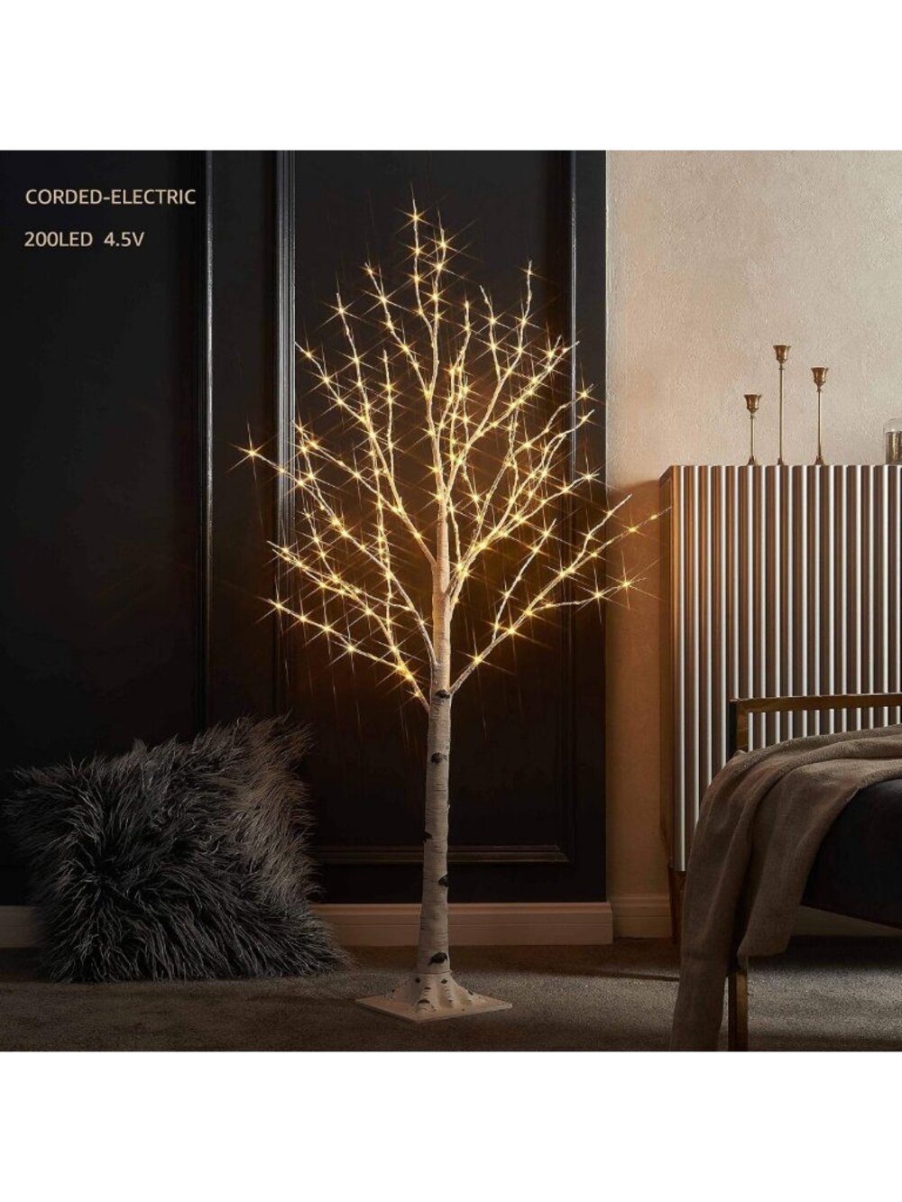 4FT Lighted Birch Twig Tree with 200 LED Fairy Lights - Indoor/Outdoor Holiday